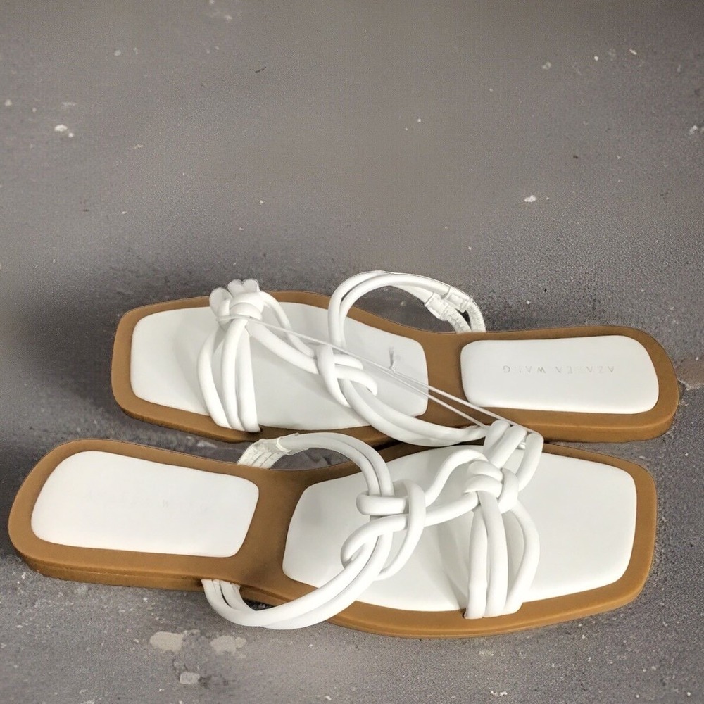 Azalea Wang White Knotted Flat Heel Square‎ Toe Sandals Slides Size 38 US 6/6.5